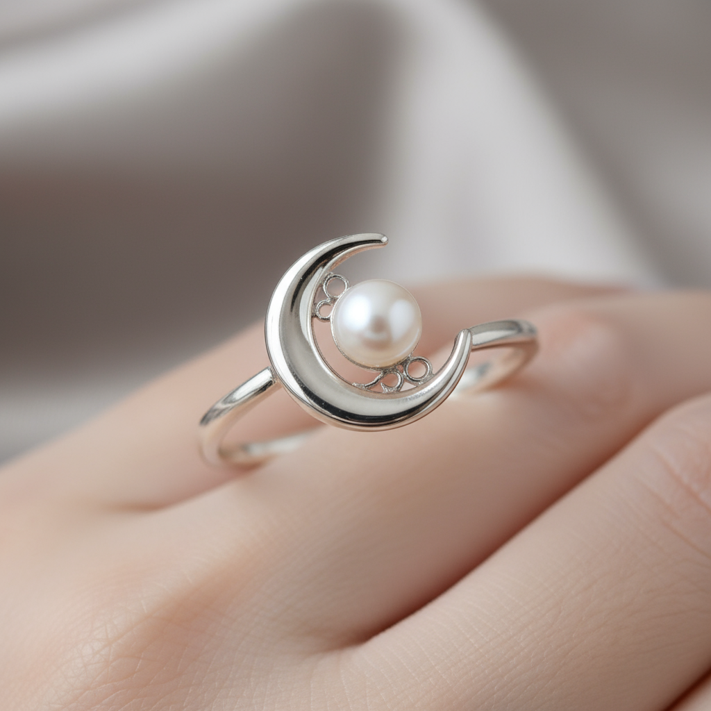Crescent Moon Pearl Ring