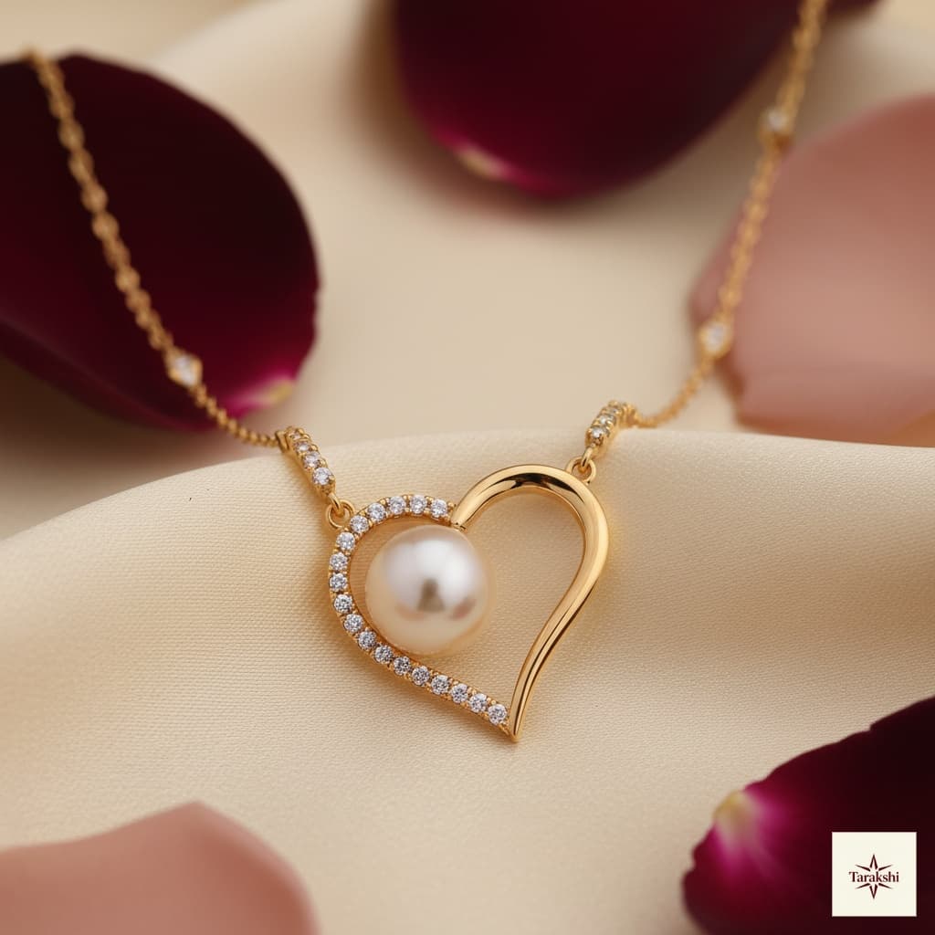Eternal Heart Pearl & AD Gold-Plated Necklace