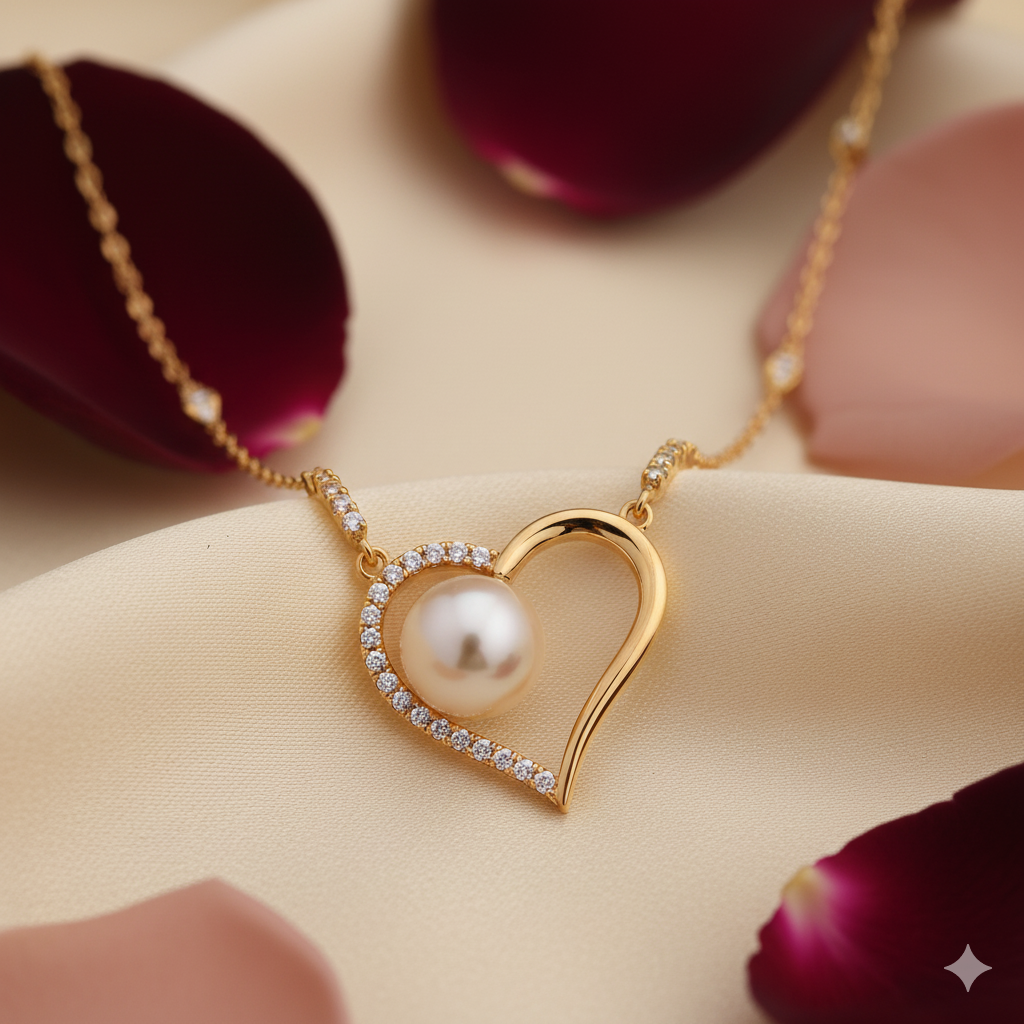 Eternal Heart Pearl & AD Gold-Plated Necklace