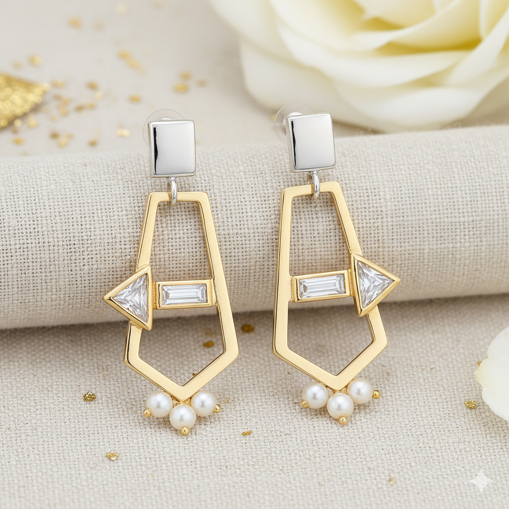 Geometric Glamour Bridal Drop Earrings