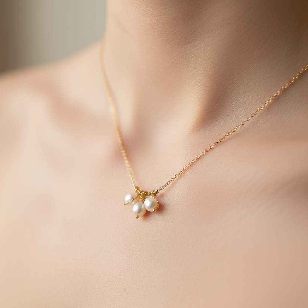 Gold Pearl Cluster Necklace