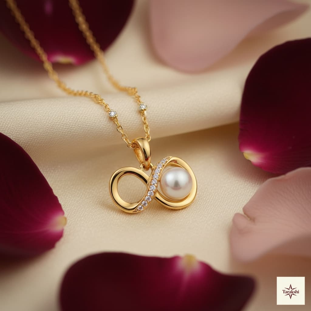 Golden Whisper Infinity Pearl & AD Pendant Chain