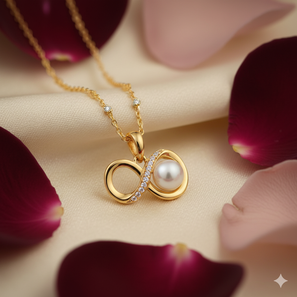 Golden Whisper Infinity Pearl & AD Pendant Chain