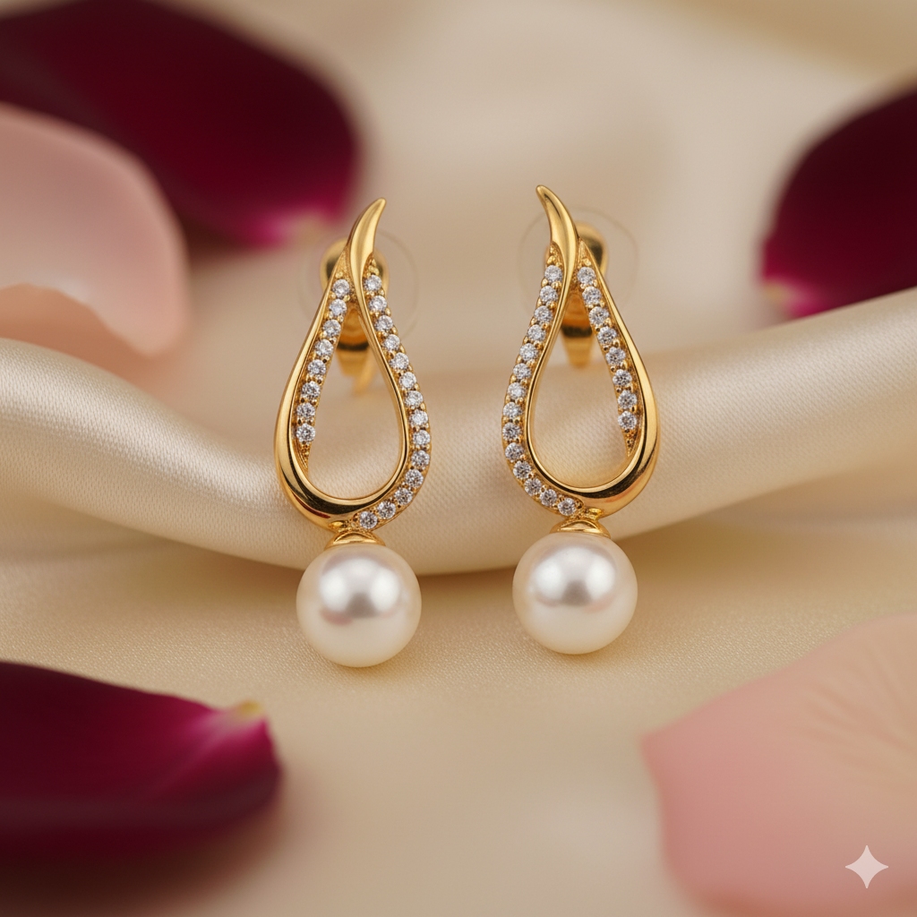 Love's Embrace Pearl & AD Gold-Plated Drop Earrings