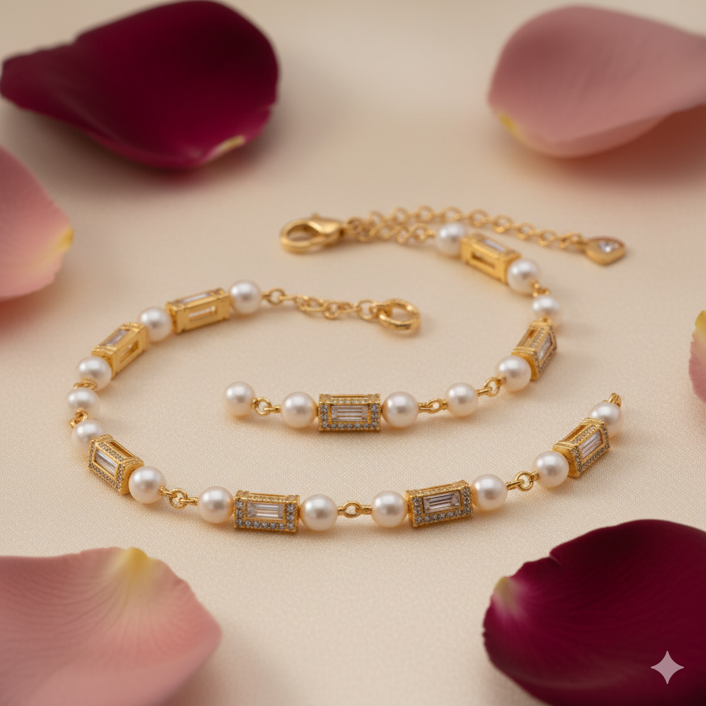 Whispers of Love Pearl & AD Gold-Plated Bracelet